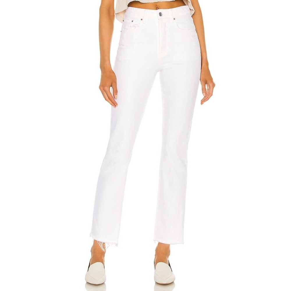Revolve Grlfrnd White Karolina High Rise Straight Crop Jeans